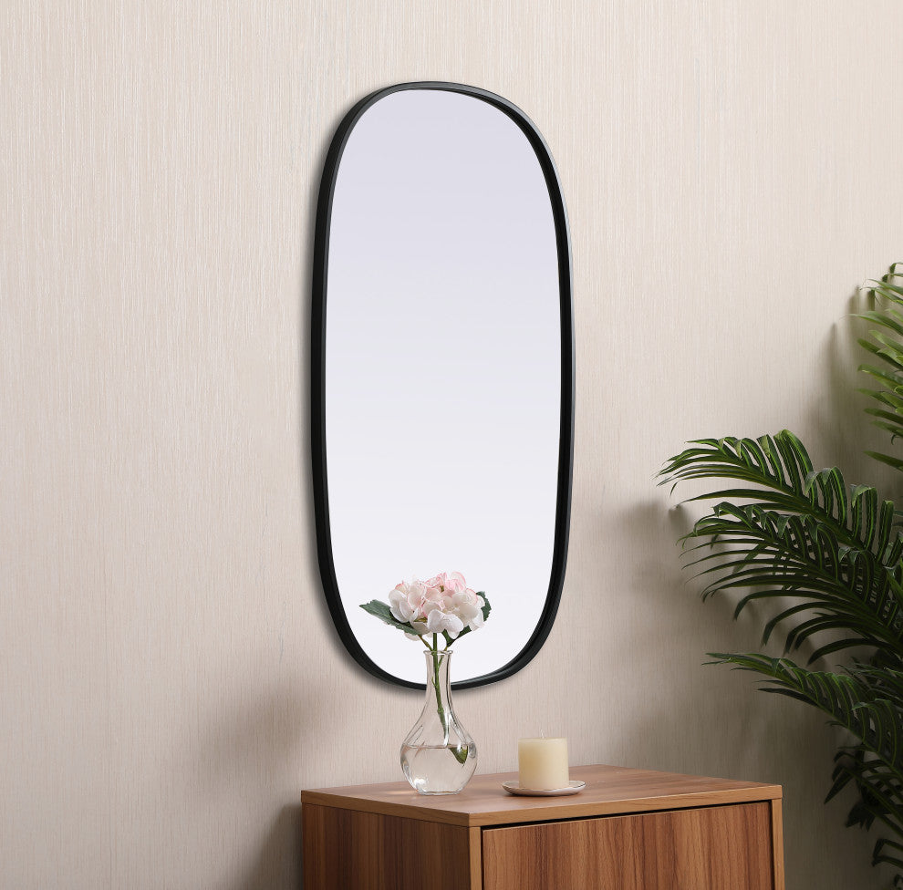 Metal Frame Oval Mirror 20X36 Inch, Black