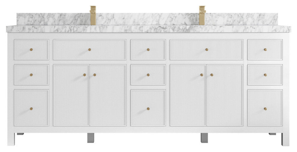 Sonoma 84 Double Sink Reeded Bath Vanity in White 2" Carrara Marble
