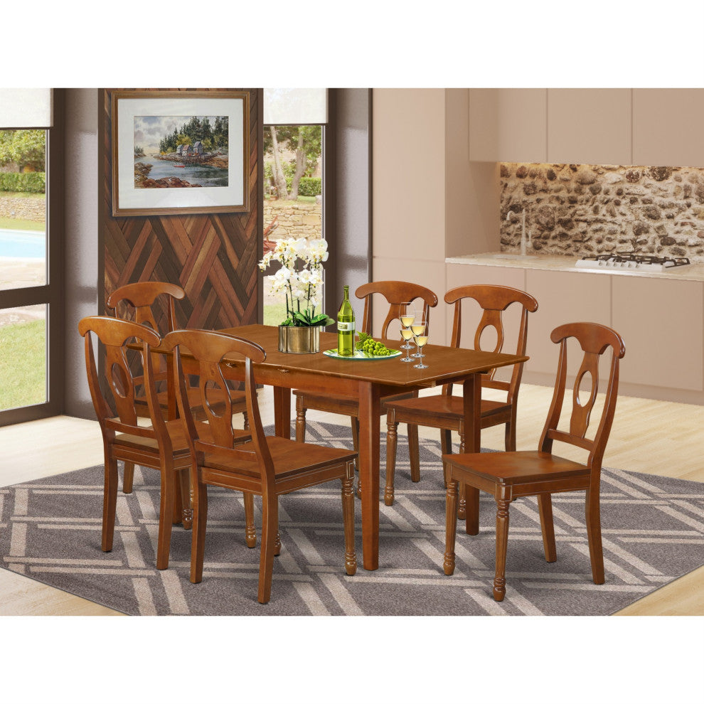 Psna7-Sbr-W 7-Piece Kitchen Table Set Table With Leaf And 6 Dining Chairs