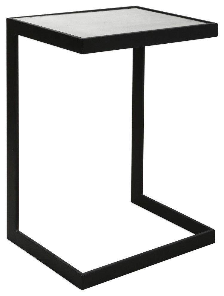 Minimalist Cantilever Black Iron Accent Table, Sofa Arm Chair C Shape Mirrored