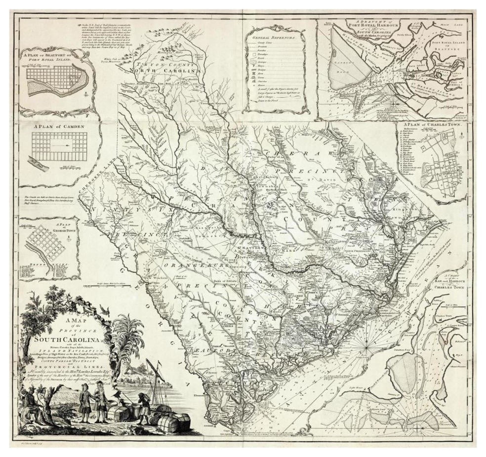 "A Map of the Province of South Carolina, 1773" Print by James Cook, 38"x36"