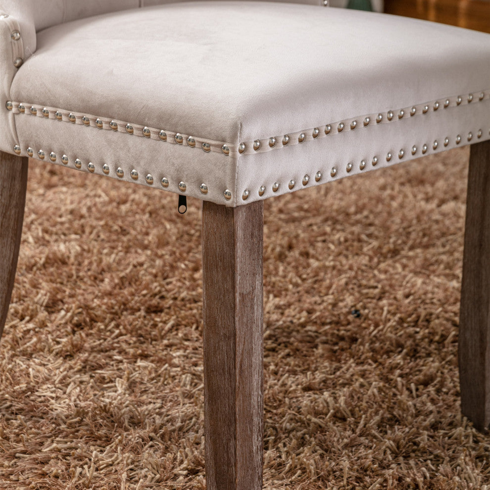Gewnee Chair with Wood Legs Nailhead Trim 2-Pcs Set