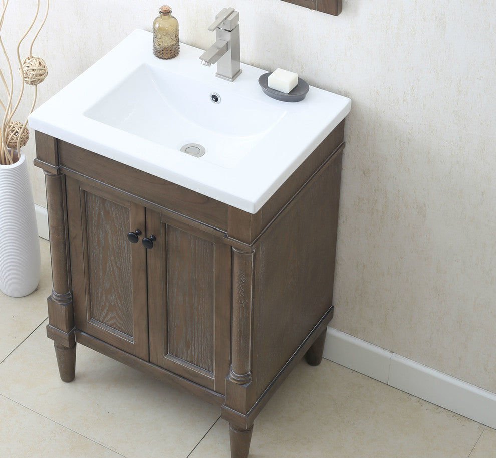 24" Weathered Gray Sink Vanity, No Faucet