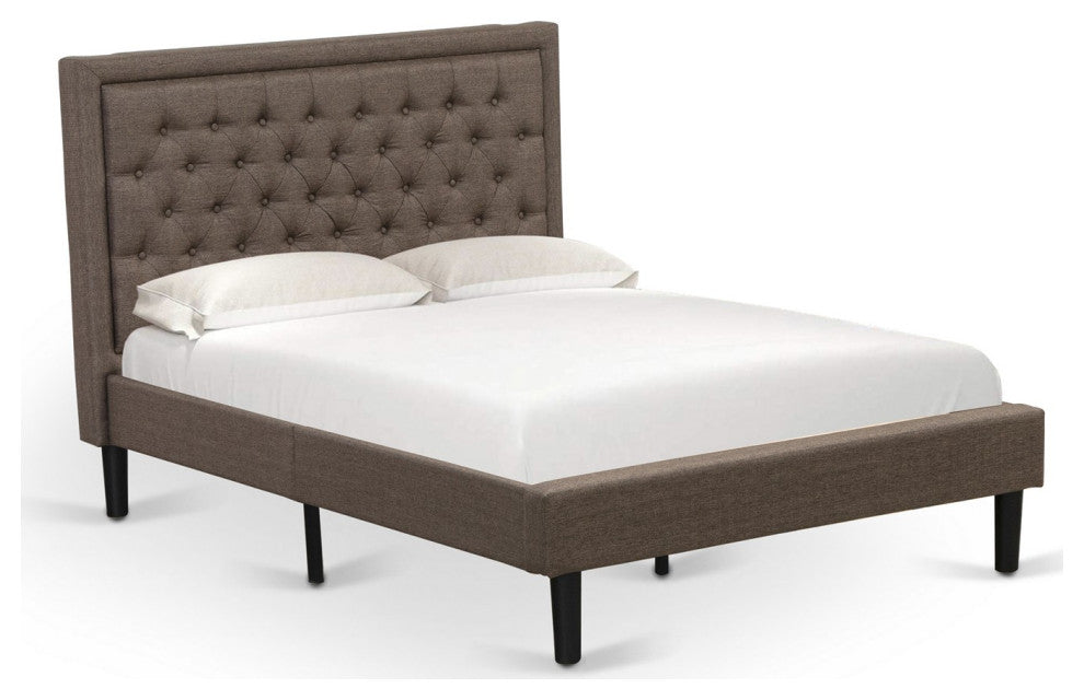 2 Pc Set, 1 Full Platform Bed Brown, Headboard, 1 Wooden Nightstand, Black Legs