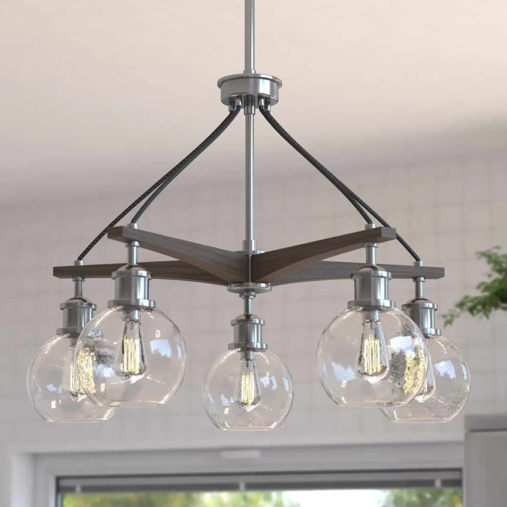 Avondale 5 Light Chandelier Satin Nickel and Dark Sycamore