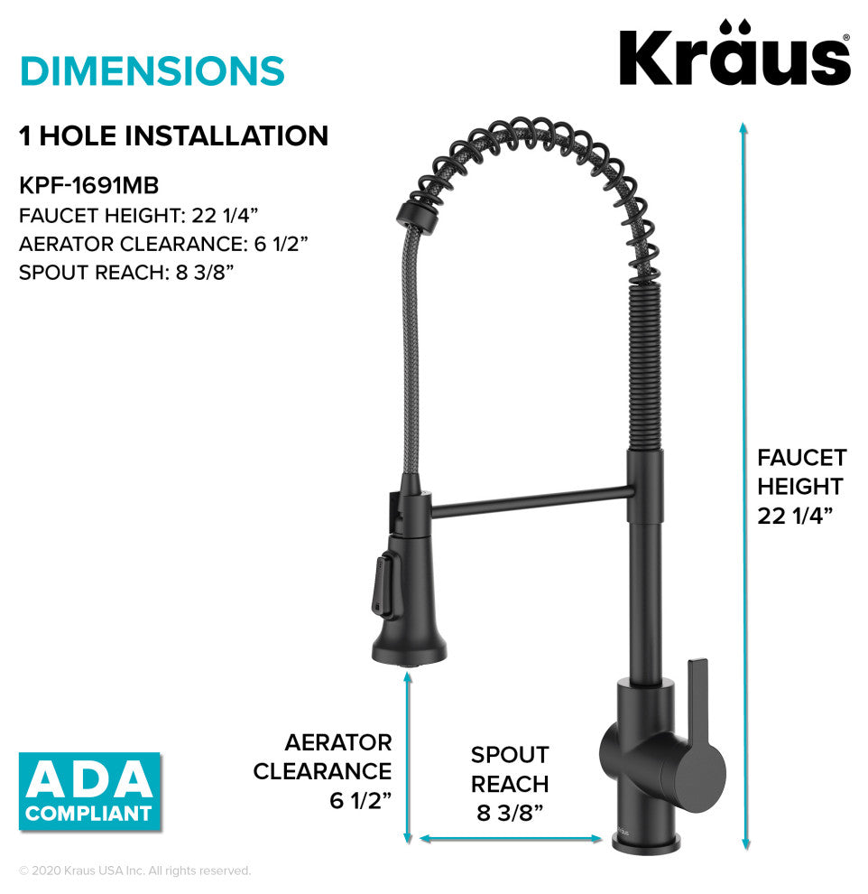 Britt Commercial Style 3-Function Pull-Down 1-Handle 1-Hole Kitchen Faucet, Matte Black (Model Kpf-1691sfs)