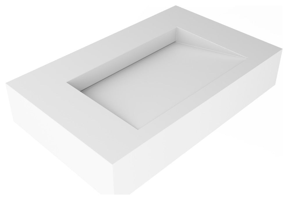 CastelloUSA Pyramid Solid Surface Wall Mounted Ramp Basin Sink, White, 30", No Faucet Hole