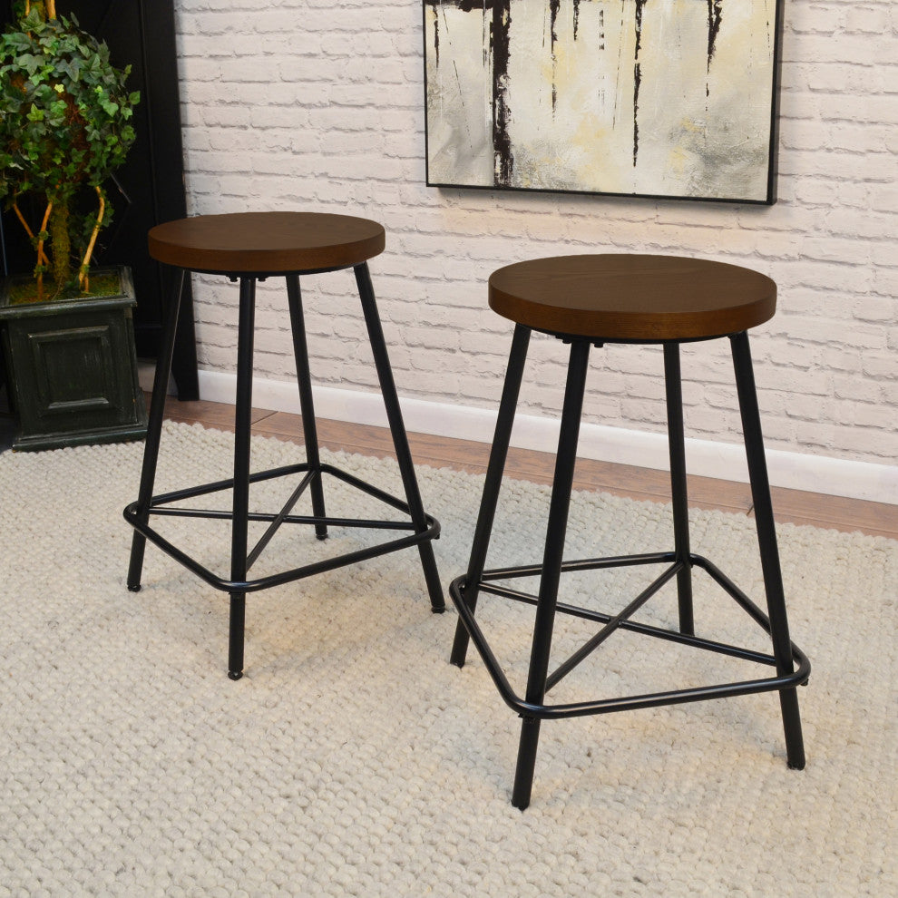 Illona 24" Counter Height Stool Set of 2, Elm/Black
