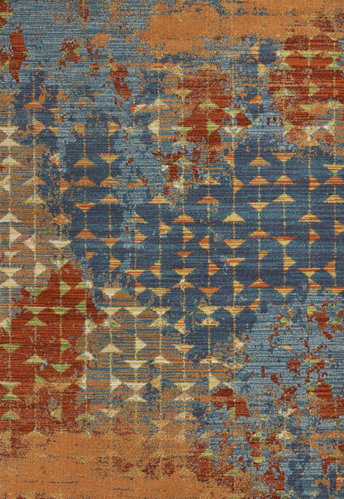 HomeRoots 5' x 8' Blue or Coral Abstract Triangle Indoor Area Rug