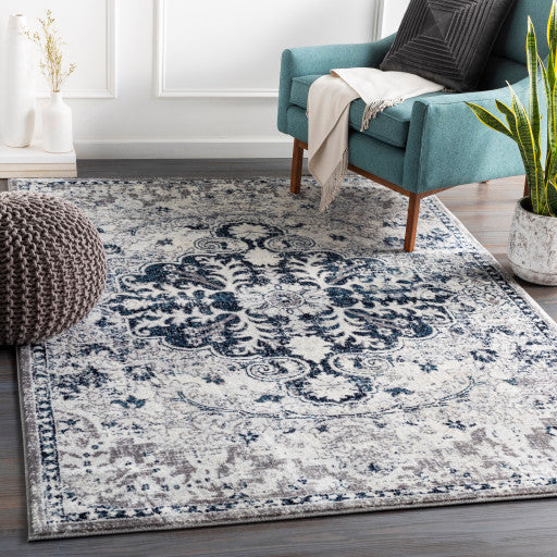 Surya Wanderlust WNL-2307 6'7"x9' Rug, Aqua/Navy/White/Silver Gray/Black