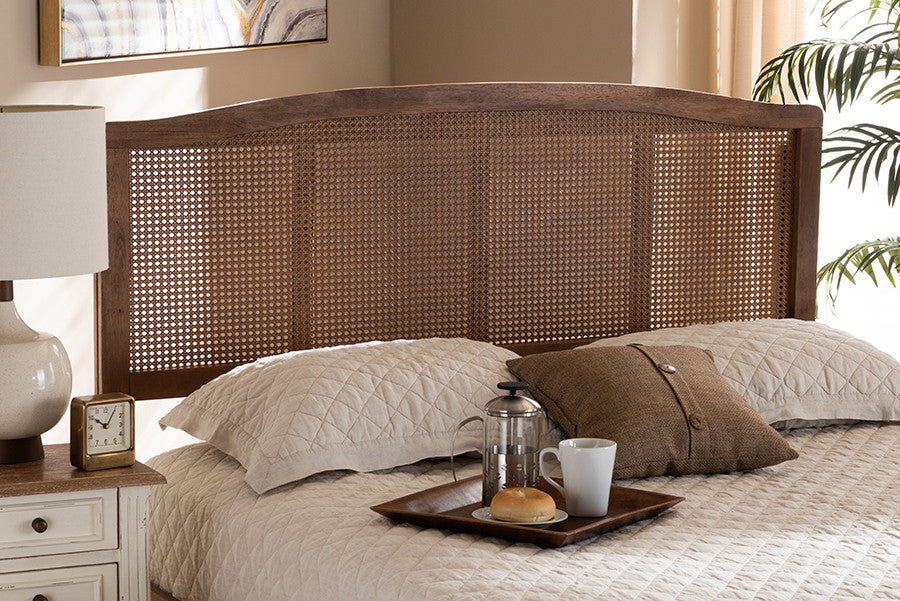 Marieke Ash Wanut Finished Wood and Synthetic Rattan Full Size Headboard