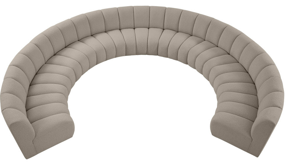 Infinity Black Boucle Fabric Upholstered Arc Shaped Modular Sectional, Brown, 9-Piece, Arc-Shaped