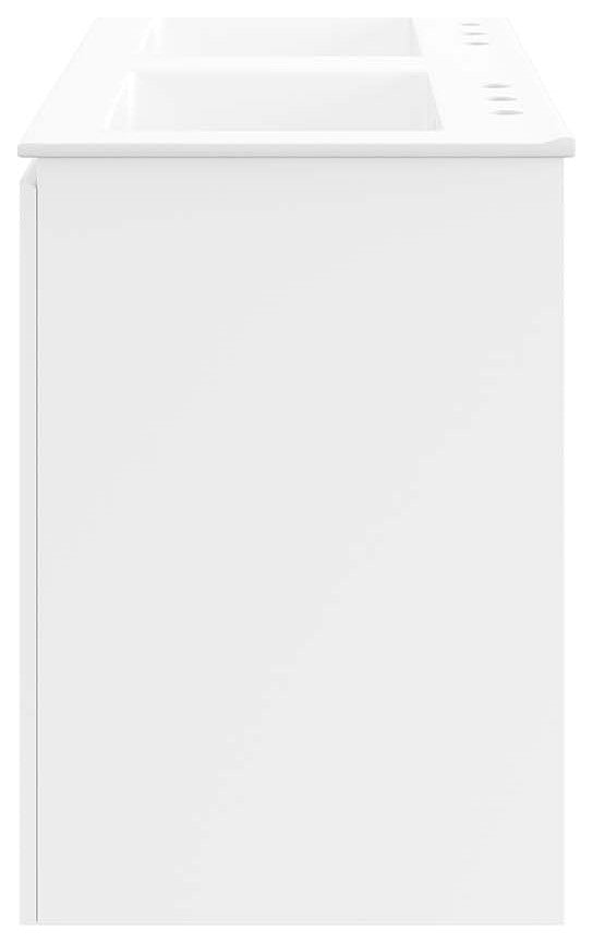 Double Sink Vanity Cabinet, Wall Mount, White, Ceramic, Modern, Hotel Bathroom
