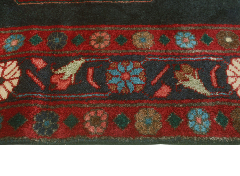 Fine Vintage Distressed Vidal Charcoal/Red Runner, 3'6 x 9'11