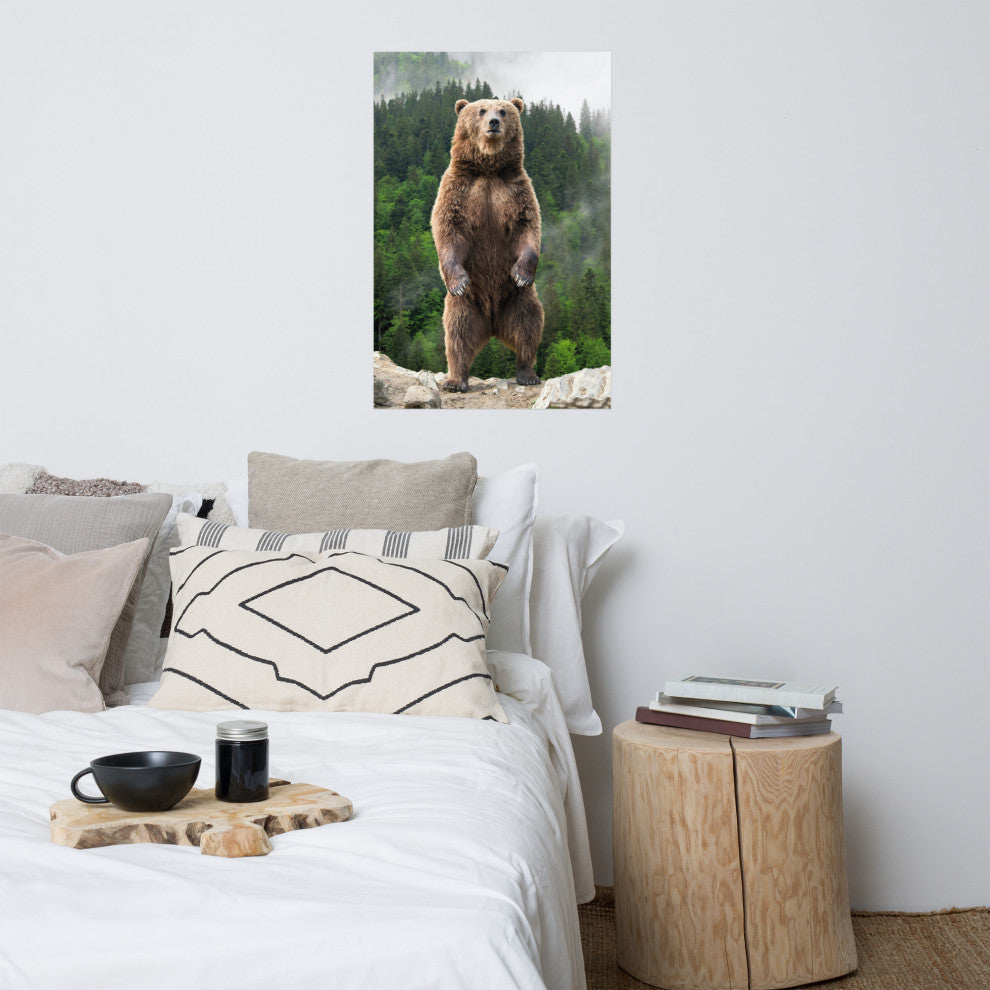 Big Standing Brown Bear On Mountain Top Loose Wall Art Print, 24" X 36"