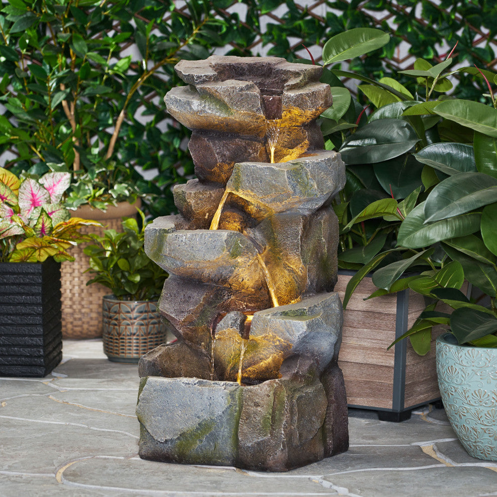 Trion Outdoor 4 Tier Rock Fountain, Stone Gray