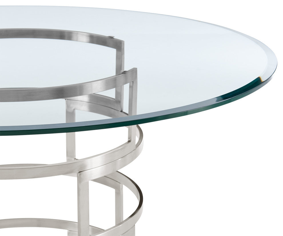 Diaz 48" Round Glass Tabletop Dining Table Brushed Stainless Steel Base