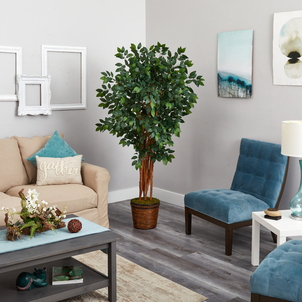 68" Sakaki Artificial Tree With 1470 Bendable Branches, Wicker Planter