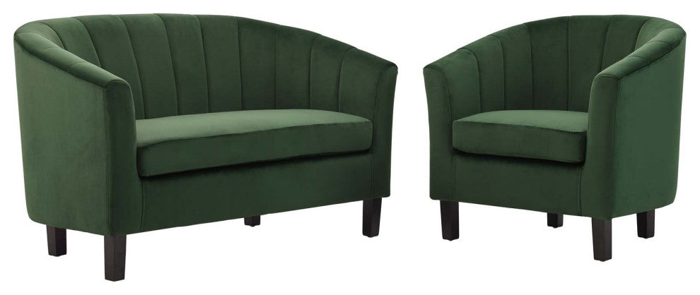 Prospect Channel Tufted Performance Velvet Loveseat and Armchair Set Emerald