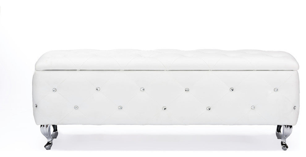 Baxton Studio Seine White Leather Contemporary Storage Ottoman