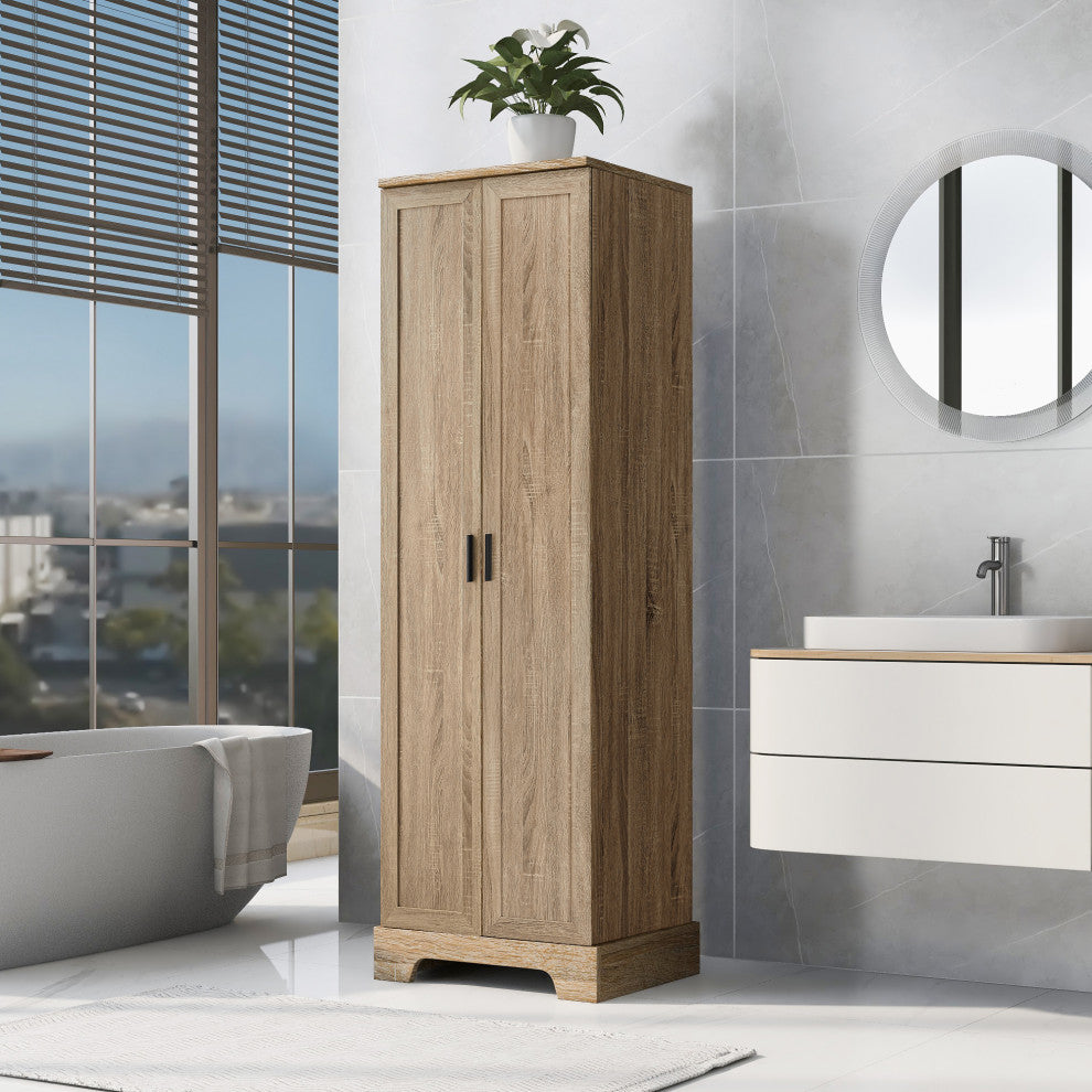 23 in. W x 71 in. H MDF Bathroom Storage Cabinet with Two Doors, Brown