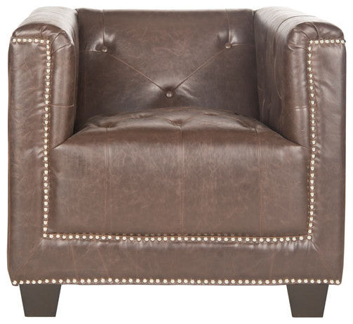 Tinely Club Chair Silver Nail Heads Antique Brown