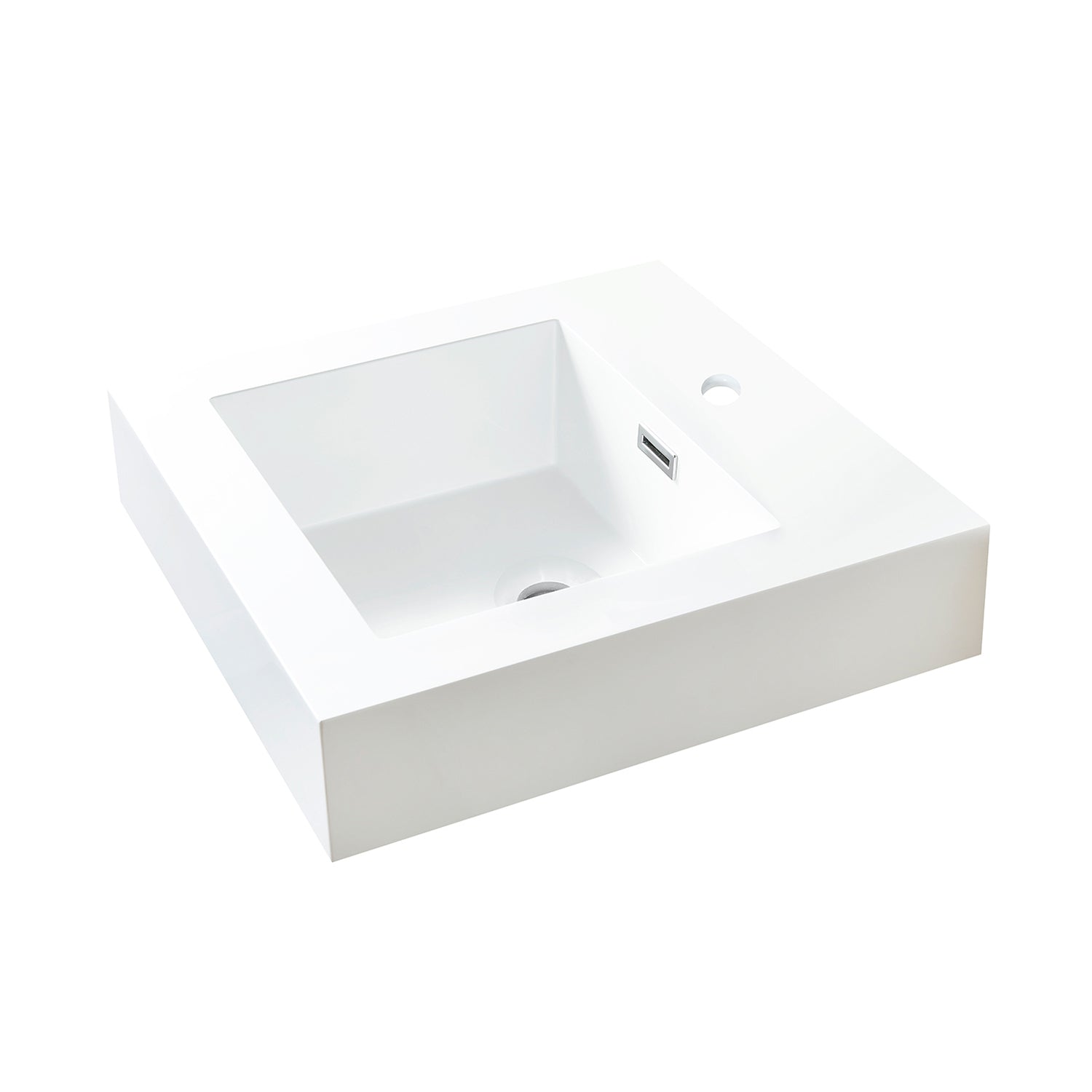 Ablitas Composite Granite Stone Console Bathroom Sink, White, 17.7"l X 17.7"w, Single Sink
