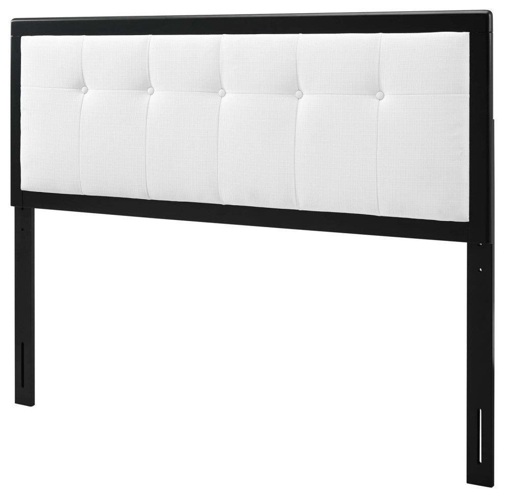 Tufted Headboard, King Size, Wood, Fabric, Black White, Modern Mid-Century