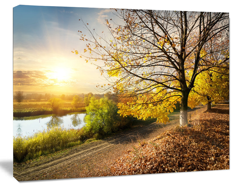 Beautiful Road by the River, Large Landscape Canvas Art, 60"x28"