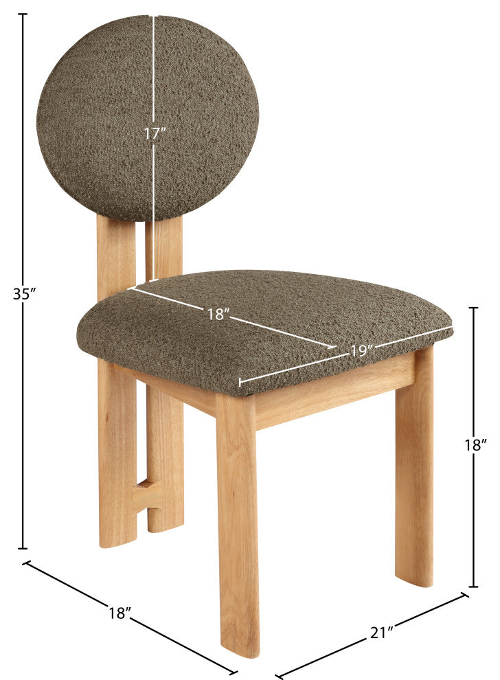 Napa Boucle Fabric Dining Chair, Set of 2, Olive, Natural Finish