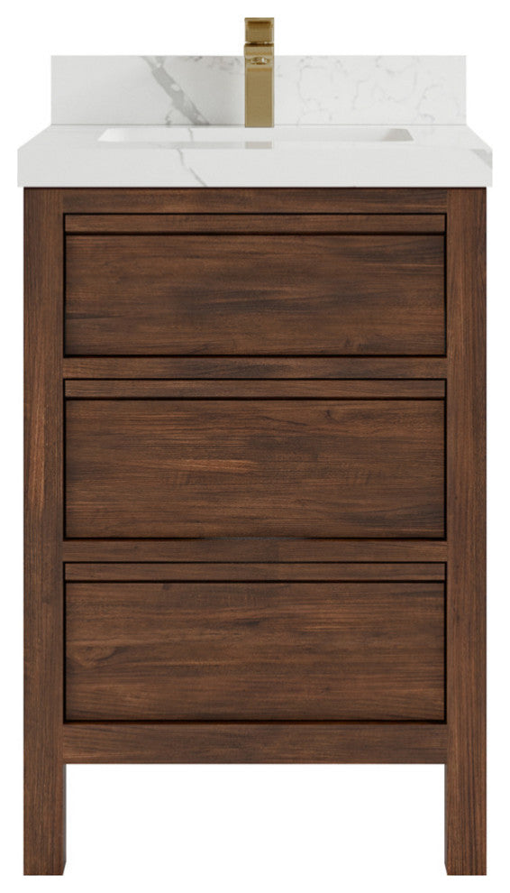 Elizabeth 24 Single Sink Bath Vanity in Dark Walnut Teak 2" Calacatta Laza