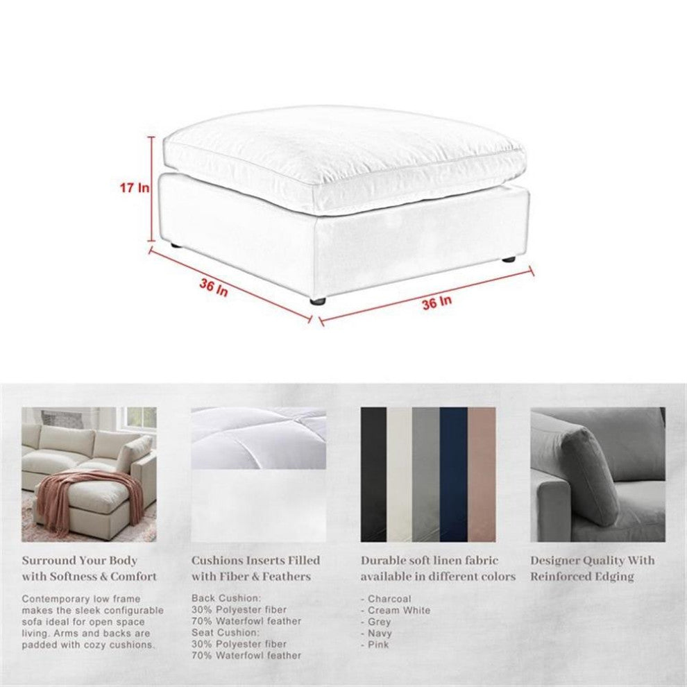 Kaelynn Ottoman Pink Linen Upholstered