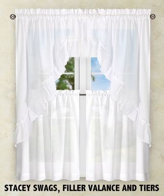 Ellis Curtain Stacey Tailored Tier Pair Curtains, White, 56"x36"