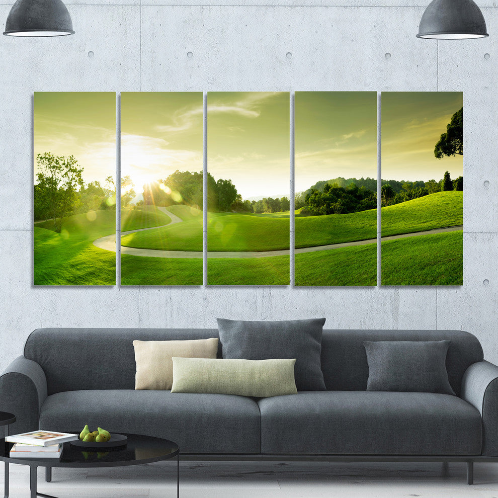 Beautiful Green Valley Panorama, Landscape Canvas Art Print, 60"x28", 5 Panels