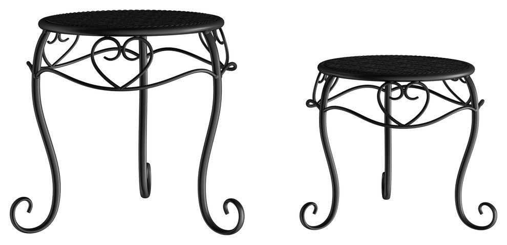 Pure Garden Set of 2 Nesting Metal Round Plant Stands, Black