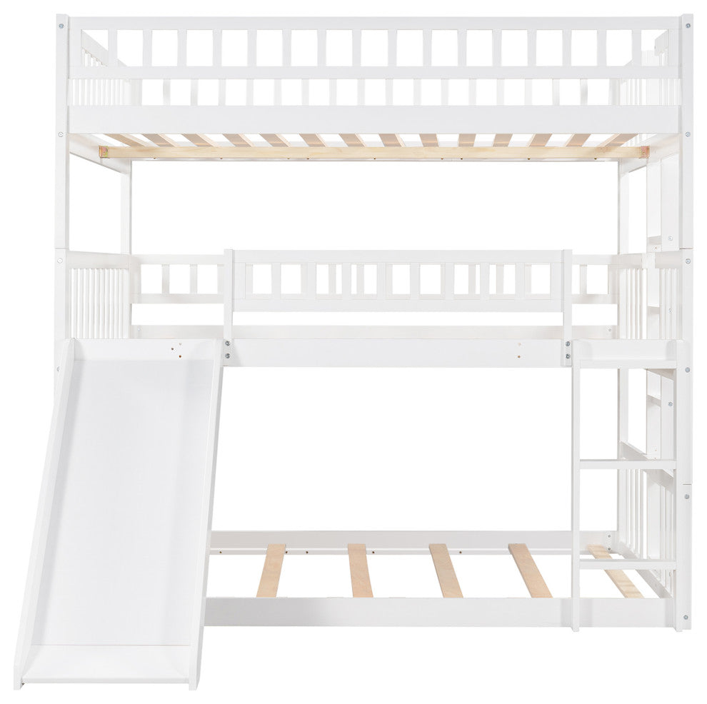 Gewnee Wood Triple Full Size Convertible Bunk Bed in White