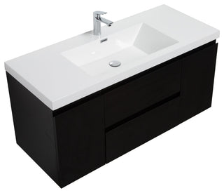 Aurora Wall Mount Vanity, White Acrylic Top, Matte Midnight Black, 48"