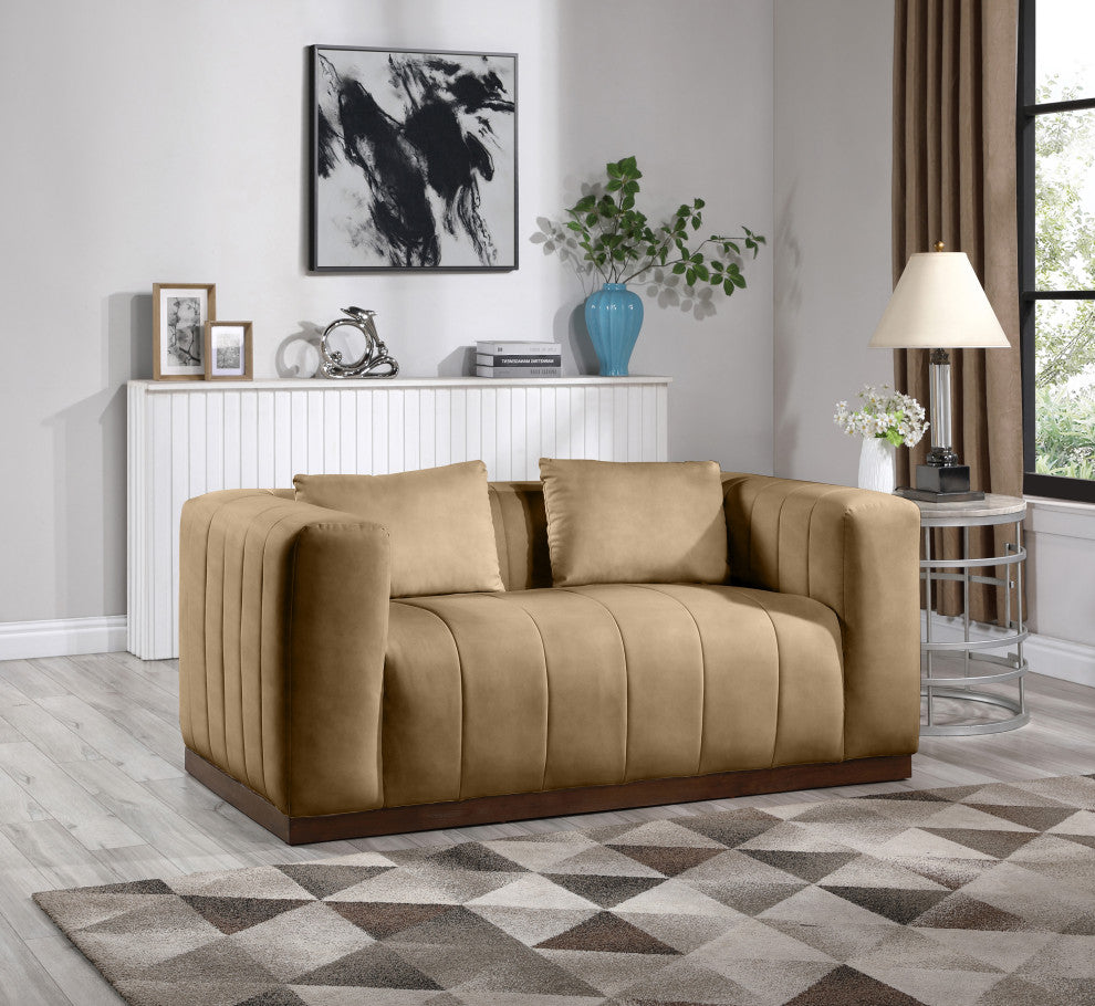 Mallina Upholstered Loveseat, Tan, Vegan Leather