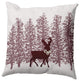 Christmas Burgandy Reindeer Through the Woods Polyester Throw Pillow, 16" x 16"