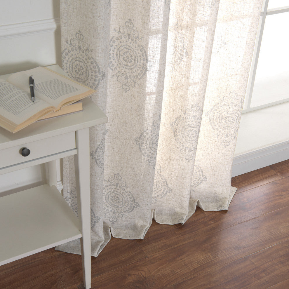Royal Medallion Linen Blend Curtains, Grey, 52"x84"