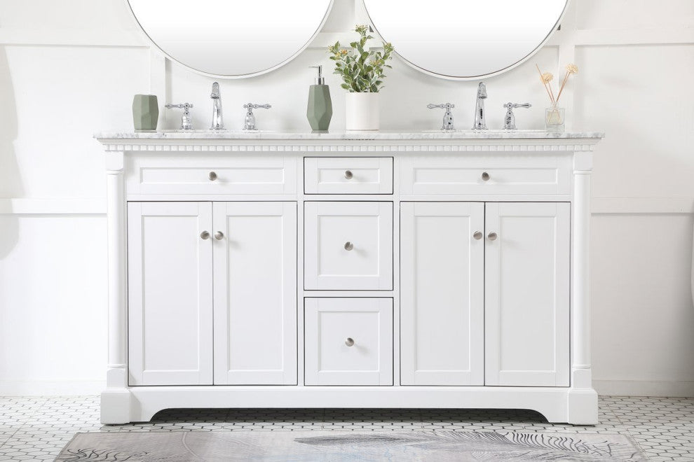 Home Living 21.5" Transitional Black-Light Bathroom Vanity, White, 60