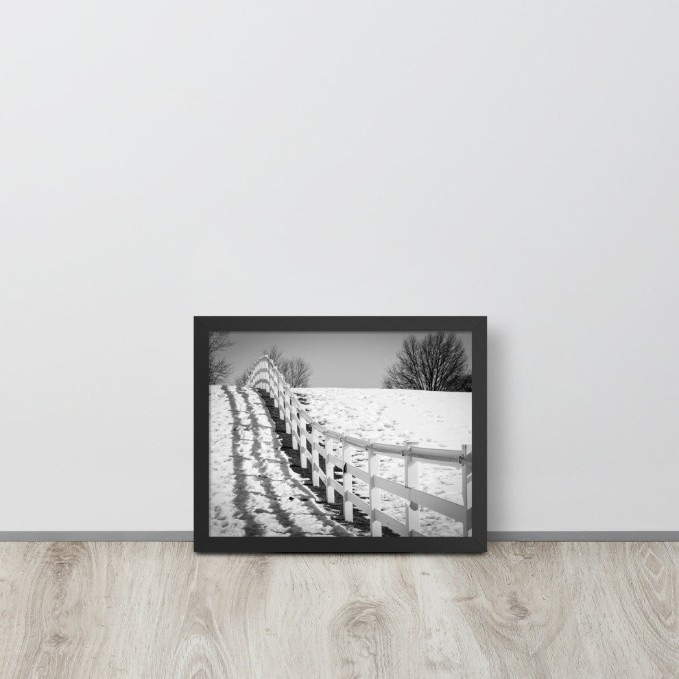 Endless Fences in Black & White Rural Landscape Framed Photo Paper Art Prints, Black, 11" X 14"
