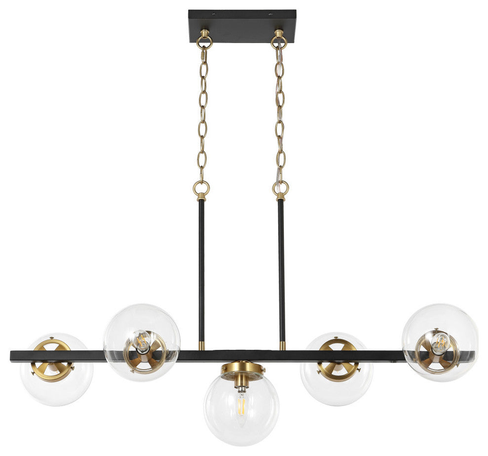 5-Light Kitchen Island Linear Pendant Chandelier, Black