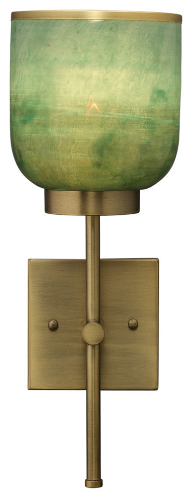 Jaime Young Vapor Single Sconce, Antique Brass and Aqua Metallic Glass