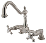 Kingston Brass Two-Handle Bridge Kitchen Faucet, Brushed Nickel