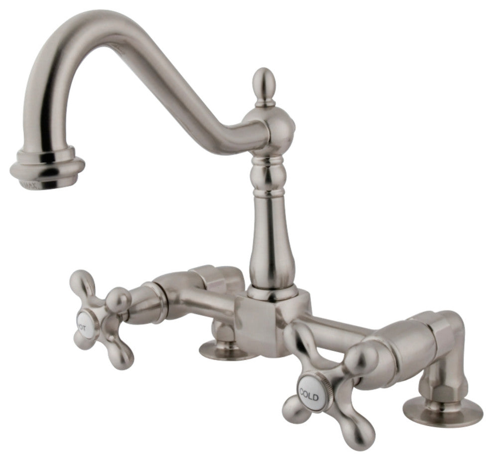 Kingston Brass Two-Handle Bridge Kitchen Faucet, Brushed Nickel