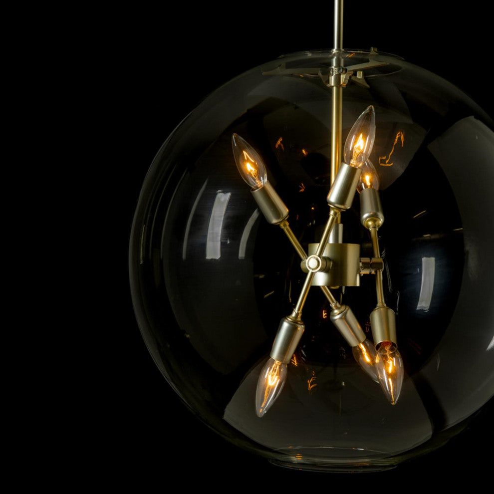 Sfera 6-Light Pendant, Modern Brass Finish, Clear Glass