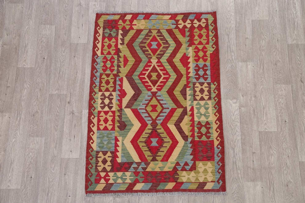 Kilim Turkish Flat-Woven Oriental Pure Wool Traditional Area Rug, 5'1"X3'7"