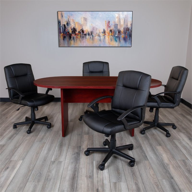 5-Piece Oval Conference Table Set With 4 LeatherSoft-Padded Task Chairs, Mahogan