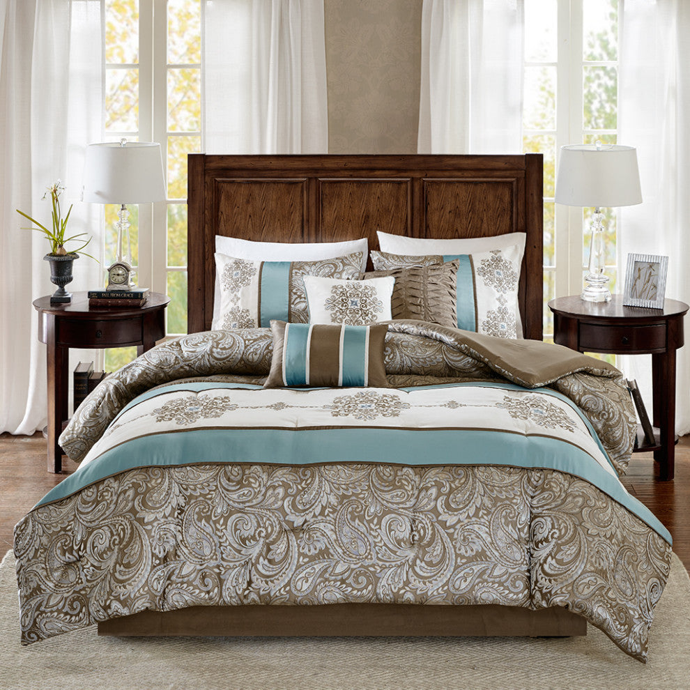 Madison Park Caroline Jacquard 7 Piece Comforter Set in Blue
